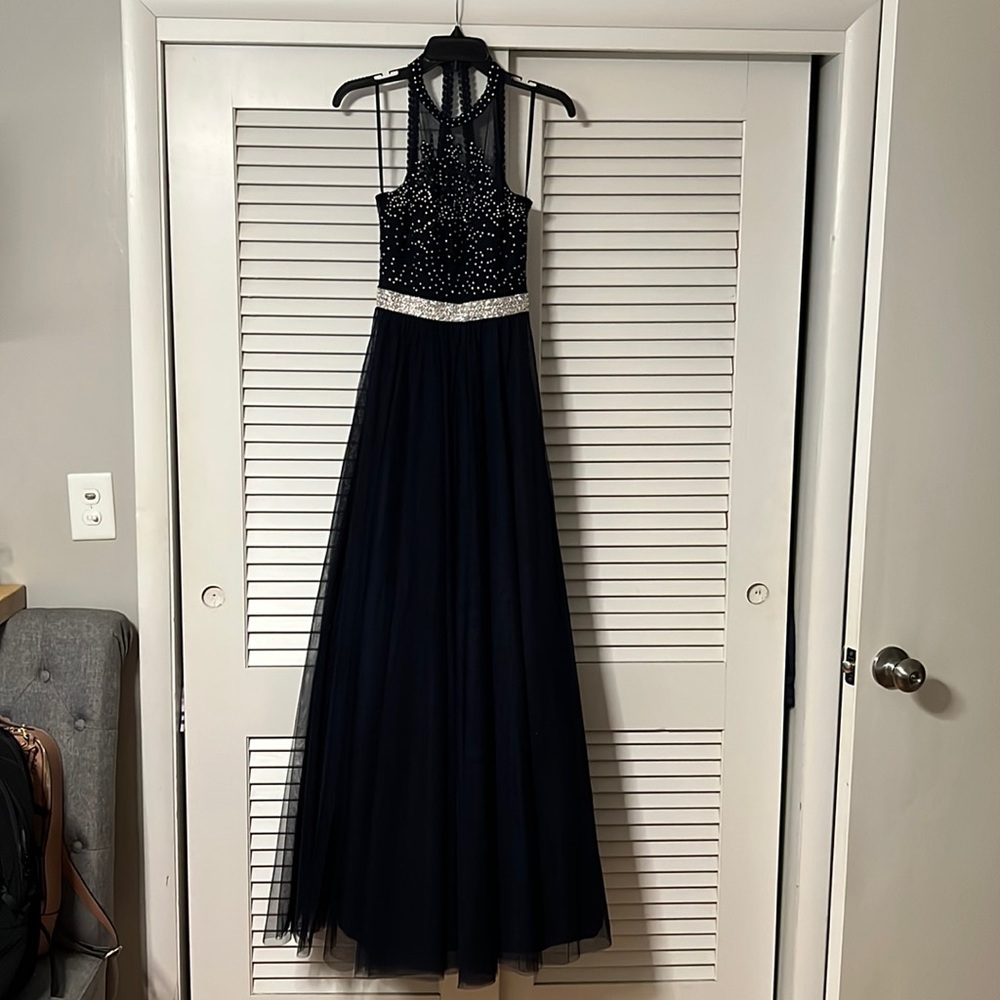 Navy long prom dress